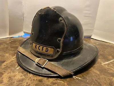 Vintage 1940s MSA Skullgard Black Fiberglass Fireman Fire Helmet Leather Badge • $127.60