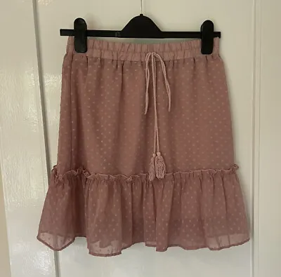 £5 • Buy Dusky Pink Polka Chiffon Ruffle Skirt 10