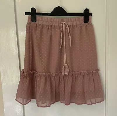 £5 • Buy Dusky Pink Polka Chiffon Ruffle Skirt 10