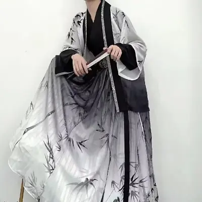 Men Cosplsy Costume Chinese Traditional Hanfu Print Bamboo 4Pcs Sets Plus Size • £89.70