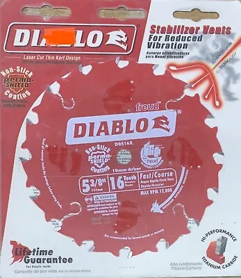 Diablo D0516X 5-3/8  X 16T 10 Mm Cordless Trim Carbide Circular Saw Blade • $12.65