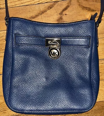 Michael Kors Leather Hamilton Traveler Crossbody Navy Blue Bag • $64.99