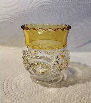 EAPG McKee Glass Co Amber (golden Yellow) Stained Britannic Toothpick Holder • $12.50