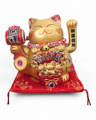 LARGE LUCKY CAT Maneki Neko For Good Fortune Waving Hand (GOLD) • $110