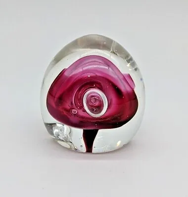 Jim Karg Art Glass 2 3/8  Paperweight Pink White Bubble Signed • $34