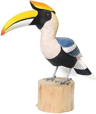 Hand Carved Wooden Great Hornbill Bird  ~ OOAK Christmas & Birthday Gift • £14.94