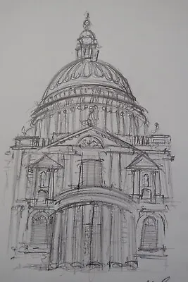 Original Expressive Architectural Pencil Drawing Of St Paul's Cathedral London • £19.99