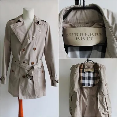 BURBERRY BRIT Kensigton Belted Trench Coat Double Breasted Small Beige • $375