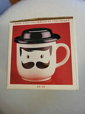 Vintage 1991 Action Hats Off Ceramic Covered Coffee Mug Cup Mustache Man NEW • $18