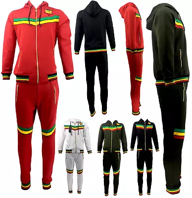 Mens Tracksuit Rasta Multicolour 2 Piece Set Hoodie & Joggers Zip Pants Gym Wear • £40.72