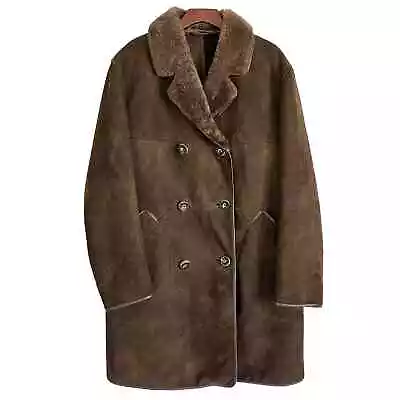 Austin Reed Vintage Brown Suede Leather And Sheep Wool Lined Coat Jacket Size 42 • $150