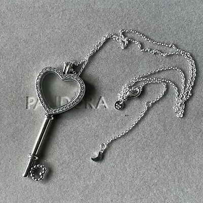 Pandora S925 ALE - Sparkling Pave Floating Key Locket Necklace Chain - 45cm • £30
