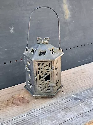 Vintage Cast Iron Japanese Hanging Garden Lantern W/ Butterfly Panels Rare Find • $80