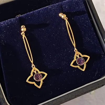 Antique Pair 9CT Yellow Gold Dangle Drop Earrings 375 Gold Screw Back Fittings • £99