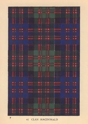 Clan MacDonald. Scottish Clan Tartan. SMALL 8x11.5cm 1937 Old Vintage Print • $8.70