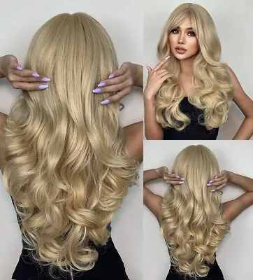 £14.99 • Buy UK 24inch Cosplay Wig With Bangs No Lace  Full Head Women Blonde Synthetic Hair