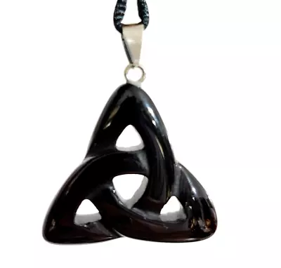 Triquetra Obsidian Necklace Pendant Trinity Knot Gemstone Crystal Jewellery  • £6.95