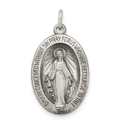 Sterling Silver Antiqued Finish Miraculous Mary Medal Charm Pendant 0.91 Inch • $25.18