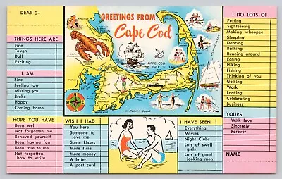 Cape Cod Massachusetts Map Landmarks & Attractions Template Vintage Postcard • $6.39