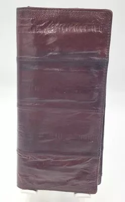 Genuine Eel Skin Leather Burgundy Large Foldable Vintage Wallet Korea • $39.96