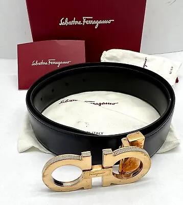 Salvatore Ferragamo Black/Navy Leather Reversible Belt • $799