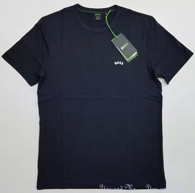 NWT HUGO BOSS Athleisure Regular Fit T-Shirt Embossed Curved Logo Dark Blue S/L • $29.95