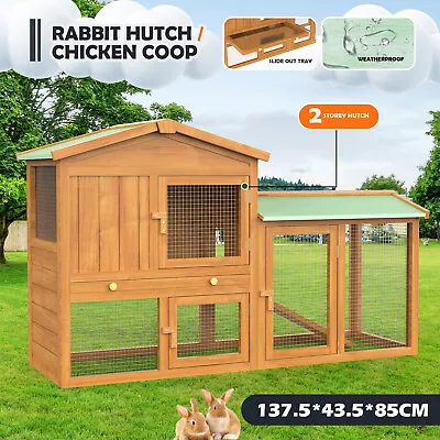 Rabbit Hutch Chicken Coop Pet House Large Hen Guinea Pig Outdoor Wooden Run Cage • $92.99