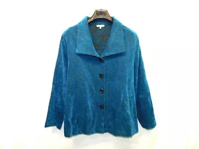 Habitat XL Soft Blue Black Print Blazer Jacket Button Front Pockets Collar Woman • $24.99