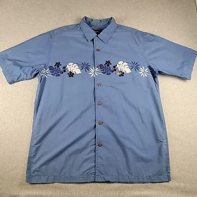 Eddie Bauer Shirt Mens Large Tall Blue Floral Button Up Short Sleeve Hawaiian • $21