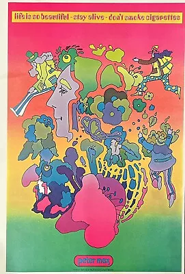 Vtg Peter Max Poster Life Is So Beautiful Don’t Smoke Cigarettes  1970 11x16” • $48