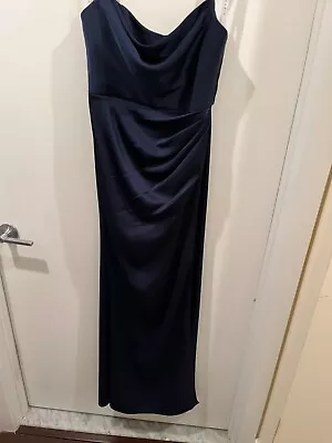 Azazie Bridesmaid Dress. Style Marzia. Stretch Satin. Size A6. Dark Navy • $50