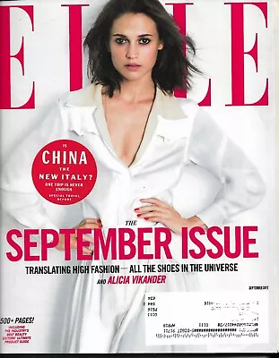 ELLE MAGAZINE September 2017 Alicia Vikander • $24.95