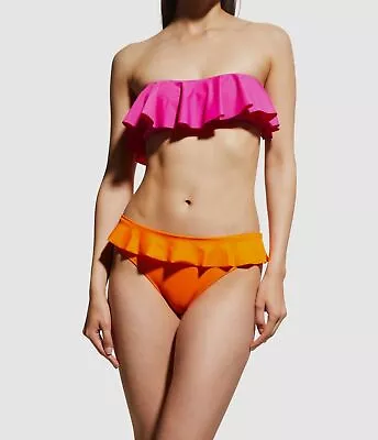 $155 Milly Cabana Women's Pink Ruffle Bandeau Bikini Top Swimwear Size M • $49.98