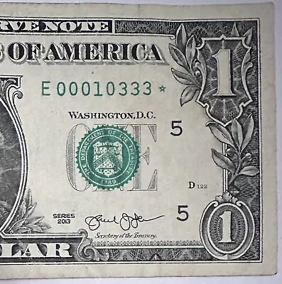 Near Binary True Trinary $1 Dollar Bill Star Note E District 0s 3s • $9.95