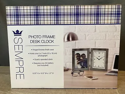 PHOTO FRAME/DESK CLOCK-Sempre Brand-Quartz Clock/Holds 5 X 7 Photo Open Box NIB • $15.99