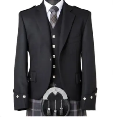 £59.99 • Buy Scottish Argyle Kilt Black Jacket With Waistcoat/Vest - Men Wedding Jacket