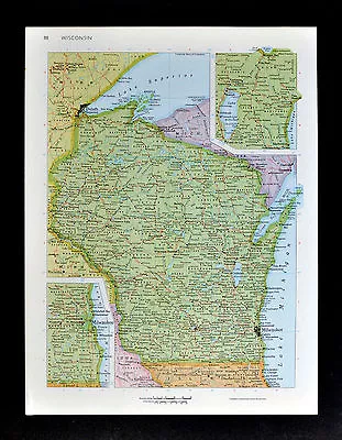 C1970 McNally Cosmo Map - Wisconsin - Milwaukee Madison Appleton Apostle Islands • $9.99