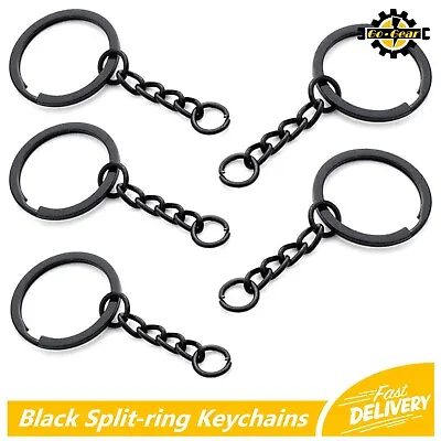 SPLIT RING KEYCHAINS Keyring Black Link Set Key Chain Charms Rings Craft Trade • £2.79