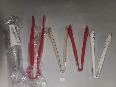 Lot Of 5 Serving Tongs Flat Tongs Different Colors And Sizes Red Clear White • $9.99