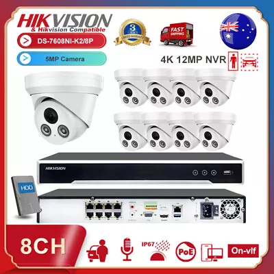 Hikvision 8CH 8POE 5MP IP Camera Home Security Outdoor CCTV System Kit 12MP NVR • $130