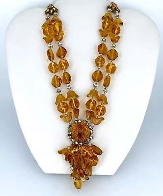 Miriam Haskell Double Strand Amber Glass Bead Necklace • £271.65