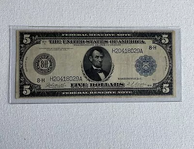 1914 $5 Dollar Bill Federal Reserve Note Pinholes Blue Seal • $139