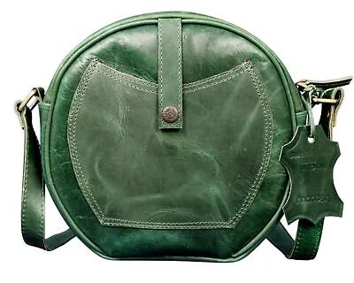 Genuine Leather Crossbody Bag Women Sling Purse Green Semi Circle Shoulder Bag • $50