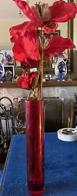 Tall Thin Vase With Red Artificial Flowers BC23 • £14