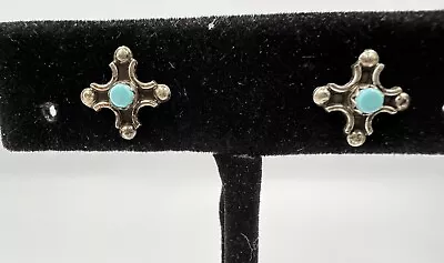 $29.99 • Buy Vintage Sterling Silver Snake Eye Turquoise Maltese Cross Earrings 