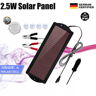 2.5W 12V Portable Mono Solar Panel Trickle Charger Kit Car Battery Maintainer RV • £17
