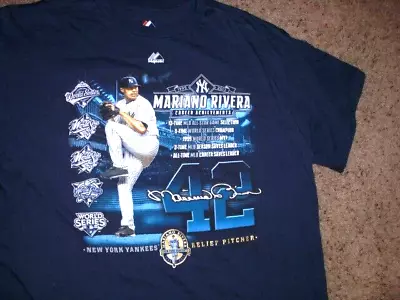 New York Yankees MARIANO RIVERA Blue Majestic Shirt Men's Large • $7.41