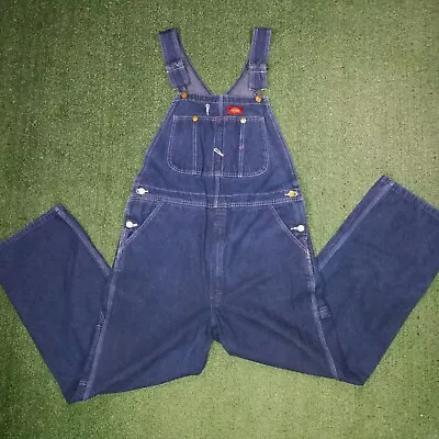 Dickies Bib Overalls Carpenter Demin Mens 34x30 Farmer 100% Cotton Blue  • $29.99