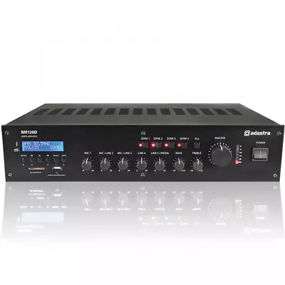 5 Ch 120W 100v Line 4 Zone Mixer Amplifier Bluetooth 19  Background Music System • £249