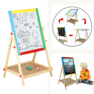 £11.99 • Buy 2 In 1 Kids Wooden Easel Chalk Drawing Board Double Side Blackboard Whiteboard